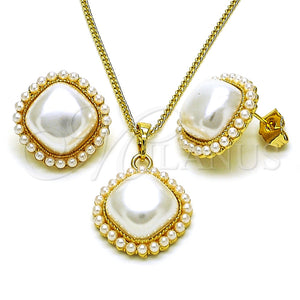 Juego de Arete y Dije de Adulto 10.379.0080 Oro Laminado, con Marfil Perla, Pulido, Tono Dorado