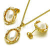 Juego de Arete y Dije de Adulto 10.379.0081 Oro Laminado, Diseño de Torcido, con Marfil Perla, Pulido, Tono Dorado