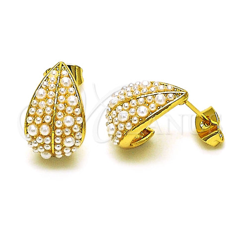 Arete Dormilona 02.379.0057 Oro Laminado, Diseño de Oja y Gota, con Marfil Perla, Pulido, Tono Dorado