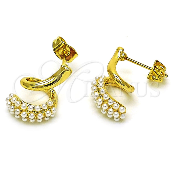 Arete Dormilona 02.379.0059 Oro Laminado, Diseño de Serpiente, con Marfil Perla, Pulido, Tono Dorado
