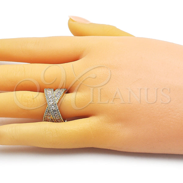 Anillo Multi Piedra 01.341.0100 Oro Laminado, Diseño de Baguette, con Blanca Zirconia Cubica and Blanca Micro Pave, Pulido, Tono Dorado (One size fits all)