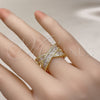 Anillo Multi Piedra 01.341.0100 Oro Laminado, Diseño de Baguette, con Blanca Zirconia Cubica and Blanca Micro Pave, Pulido, Tono Dorado (One size fits all)