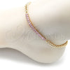 Tobillera Elegante 03.130.0010.3.10 Oro Laminado, Diseño de Miami Cubana y Baguette, con Rosado Zirconia Cubica, Pulido, Tono Dorado (05 MM Thickness, 10 Inches Length)