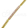 Tobillera Elegante 03.130.0010.3.10 Oro Laminado, Diseño de Miami Cubana y Baguette, con Rosado Zirconia Cubica, Pulido, Tono Dorado (05 MM Thickness, 10 Inches Length)