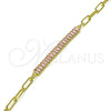 Tobillera Elegante 03.130.0011.3.10 Oro Laminado, Diseño de Paperclip y Baguette, con Rosado Zirconia Cubica, Pulido, Tono Dorado (04 MM Thickness, 10 Inches Length)