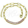 Tobillera Elegante 03.130.0011.3.10 Oro Laminado, Diseño de Paperclip y Baguette, con Rosado Zirconia Cubica, Pulido, Tono Dorado (04 MM Thickness, 10 Inches Length)