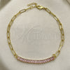 Tobillera Elegante 03.130.0011.3.10 Oro Laminado, Diseño de Paperclip y Baguette, con Rosado Zirconia Cubica, Pulido, Tono Dorado (04 MM Thickness, 10 Inches Length)