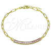 Tobillera Elegante 03.130.0011.3.10 Oro Laminado, Diseño de Paperclip y Baguette, con Rosado Zirconia Cubica, Pulido, Tono Dorado (04 MM Thickness, 10 Inches Length)