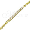 Tobillera Elegante 03.130.0013.10 Oro Laminado, Diseño de Puff Mariner y Baguette, con Blanca Zirconia Cubica, Pulido, Tono Dorado (05 MM Thickness, 10 Inches Length)