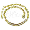 Tobillera Elegante 03.130.0013.10 Oro Laminado, Diseño de Puff Mariner y Baguette, con Blanca Zirconia Cubica, Pulido, Tono Dorado (05 MM Thickness, 10 Inches Length)
