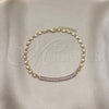 Tobillera Elegante 03.130.0013.10 Oro Laminado, Diseño de Puff Mariner y Baguette, con Blanca Zirconia Cubica, Pulido, Tono Dorado (05 MM Thickness, 10 Inches Length)