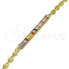 Tobillera Elegante 03.130.0013.1.10 Oro Laminado, Diseño de Puff Mariner y Baguette, con Multicolor Zirconia Cubica, Pulido, Tono Dorado (05 MM Thickness, 10 Inches Length)