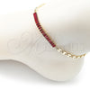 Tobillera Elegante 03.130.0013.2.10 Oro Laminado, Diseño de Puff Mariner y Baguette, con Granate Zirconia Cubica, Pulido, Tono Dorado (05 MM Thickness, 10 Inches Length)