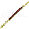 Tobillera Elegante 03.130.0013.2.10 Oro Laminado, Diseño de Puff Mariner y Baguette, con Granate Zirconia Cubica, Pulido, Tono Dorado (05 MM Thickness, 10 Inches Length)
