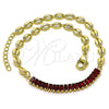 Tobillera Elegante 03.130.0013.2.10 Oro Laminado, Diseño de Puff Mariner y Baguette, con Granate Zirconia Cubica, Pulido, Tono Dorado (05 MM Thickness, 10 Inches Length)