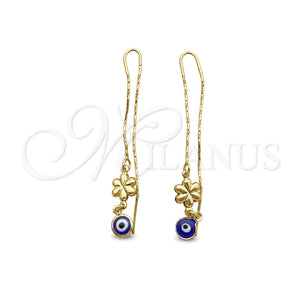 Arete Violador 02.02.0530 Oro Laminado, Diseño de Ojo Griego y Flor, Pulido, Tono Dorado