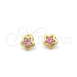 Arete Dormilona 02.02.0533 Oro Laminado, Diseño de Estrella, con Rodolito Claro Zirconia Cubica, Pulido, Tono Dorado