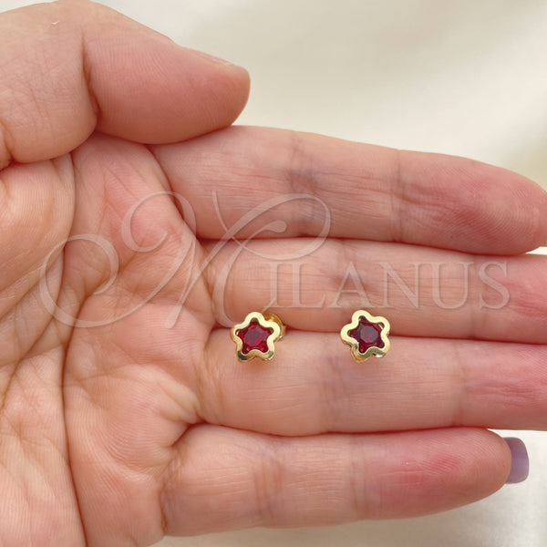 Arete Dormilona 02.02.0533.2 Oro Laminado, Diseño de Estrella, con Siam Zirconia Cubica, Pulido, Tono Dorado