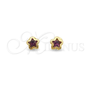 Arete Dormilona 02.02.0533.4 Oro Laminado, Diseño de Estrella, con Dark Ametista Zirconia Cubica, Pulido, Tono Dorado