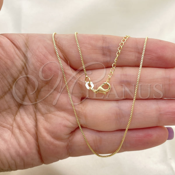 Gargantilla Basica 04.02.0021.18 Oro Laminado, Diseño de Box, Pulido, Tono Dorado (01 MM Thickness, 18 Inches Length)