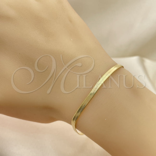 Pulsera Básica 03.02.0083.07 Oro Laminado, Diseño de Herringbone, Pulido, Tono Dorado (03 MM Thickness, 7 Inches Length)