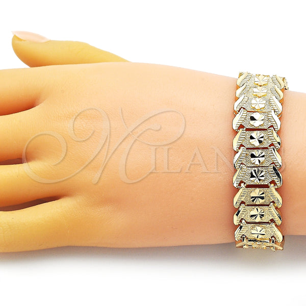 Pulsera Solida 03.100.0072.08 Oro Laminado, Diseño de Flor, Diamantado, Tono Dorado (17 MM Thickness, 8 Inches Length)