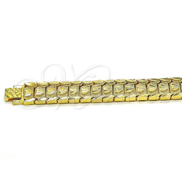 Pulsera Solida 03.100.0073.08 Oro Laminado, Diseño de Corazón, Diamantado, Tono Dorado (16 MM Thickness, 8 Inches Length)