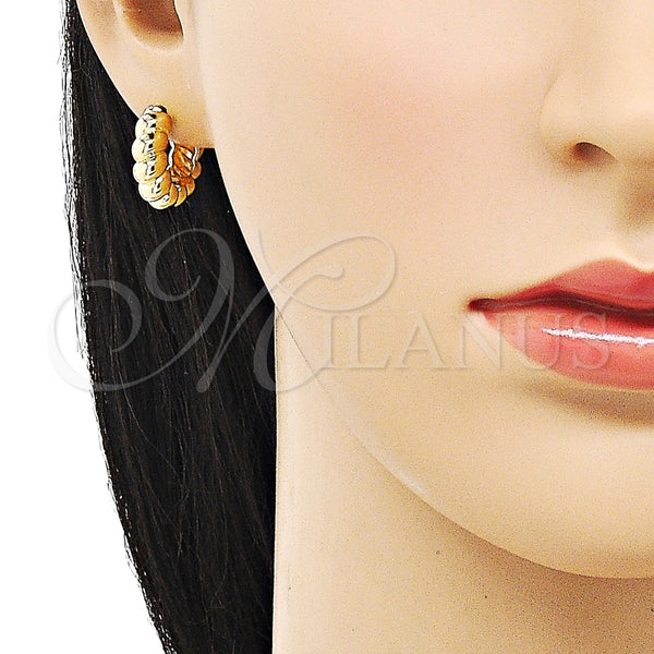 Argolla Huggie 02.195.0186.18 Oro Laminado, Diseño de Rope y Torcido, Pulido, Tono Dorado