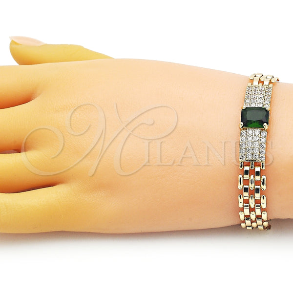 Pulsera Elegante 03.283.0303.07 Oro Laminado, Diseño de Bismarco, con Verde Zirconia Cubica and Blanca Micro Pave, Pulido, Tono Dorado (10 MM Thickness, 7 Inches Length)