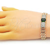 Pulsera Elegante 03.283.0303.07 Oro Laminado, Diseño de Bismarco, con Verde Zirconia Cubica and Blanca Micro Pave, Pulido, Tono Dorado (10 MM Thickness, 7 Inches Length)