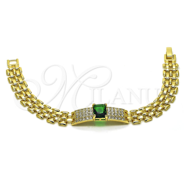 Pulsera Elegante 03.283.0303.07 Oro Laminado, Diseño de Bismarco, con Verde Zirconia Cubica and Blanca Micro Pave, Pulido, Tono Dorado (10 MM Thickness, 7 Inches Length)