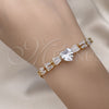 Pulsera Elegante 03.283.0304.07 Oro Laminado, Diseño de Corazón y Baguette, con Blanca Zirconia Cubica, Pulido, Tono Dorado (05 MM Thickness, 7 Inches Length)