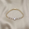 Pulsera Elegante 03.283.0304.07 Oro Laminado, Diseño de Corazón y Baguette, con Blanca Zirconia Cubica, Pulido, Tono Dorado (05 MM Thickness, 7 Inches Length)