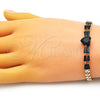 Pulsera Elegante 03.283.0304.1.07 Oro Laminado, Diseño de Corazón y Baguette, con Negro Zirconia Cubica, Pulido, Tono Dorado (05 MM Thickness, 7 Inches Length)