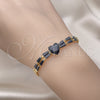 Pulsera Elegante 03.283.0304.1.07 Oro Laminado, Diseño de Corazón y Baguette, con Negro Zirconia Cubica, Pulido, Tono Dorado (05 MM Thickness, 7 Inches Length)