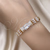 Pulsera Elegante 03.283.0305.07 Oro Laminado, Diseño de Baguette y Oja, con Blanca Zirconia Cubica, Pulido, Tono Dorado (05 MM Thickness, 7 Inches Length)