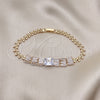 Pulsera Elegante 03.283.0305.07 Oro Laminado, Diseño de Baguette y Oja, con Blanca Zirconia Cubica, Pulido, Tono Dorado (05 MM Thickness, 7 Inches Length)