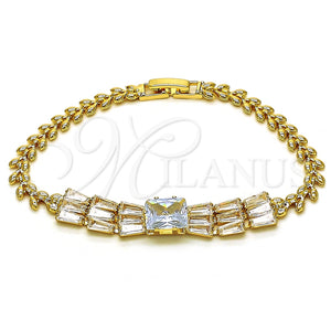 Pulsera Elegante 03.283.0305.07 Oro Laminado, Diseño de Baguette y Oja, con Blanca Zirconia Cubica, Pulido, Tono Dorado (05 MM Thickness, 7 Inches Length)