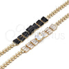Pulsera Elegante 03.283.0305.07 Oro Laminado, Diseño de Baguette y Oja, con Blanca Zirconia Cubica, Pulido, Tono Dorado (05 MM Thickness, 7 Inches Length)