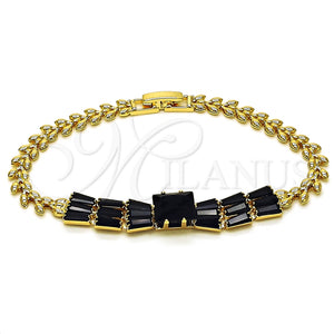 Pulsera Elegante 03.283.0305.1.07 Oro Laminado, Diseño de Baguette y Oja, con Negro Zirconia Cubica, Pulido, Tono Dorado (05 MM Thickness, 7 Inches Length)