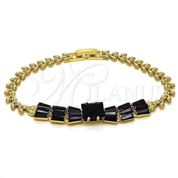Pulsera Elegante 03.283.0305.1.07 Oro Laminado, Diseño de Baguette y Oja, con Negro Zirconia Cubica, Pulido, Tono Dorado (05 MM Thickness, 7 Inches Length)