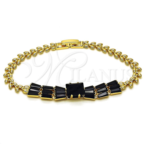 Pulsera Elegante 03.283.0305.1.07 Oro Laminado, Diseño de Baguette y Oja, con Negro Zirconia Cubica, Pulido, Tono Dorado (05 MM Thickness, 7 Inches Length)
