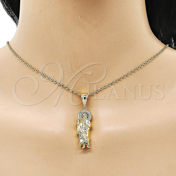 Dije Religioso 05.411.0001 Oro Laminado, Diseño de San Judas, con Blanca Micro Pave, Pulido, Tono Dorado