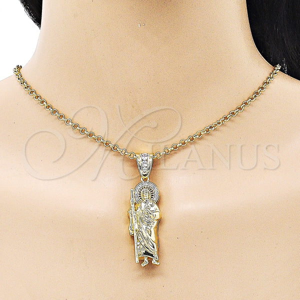 Dije Religioso 05.411.0002 Oro Laminado, Diseño de San Judas, con Blanca Micro Pave and Blanca Zirconia Cubica, Pulido, Tono Dorado