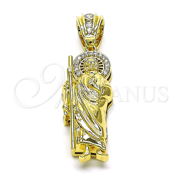 Dije Religioso 05.411.0002 Oro Laminado, Diseño de San Judas, con Blanca Micro Pave and Blanca Zirconia Cubica, Pulido, Tono Dorado