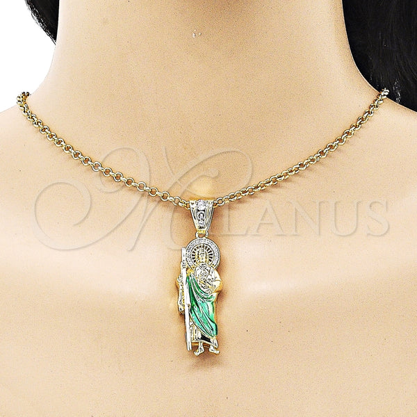 Dije Religioso 05.411.0002.1 Oro Laminado, Diseño de San Judas, con Micro Pave Blanca y Zirconia Cubica Blanca, Pulido, Tres Tonos