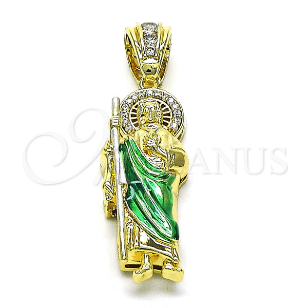 Dije Religioso 05.411.0002.1 Oro Laminado, Diseño de San Judas, con Micro Pave Blanca y Zirconia Cubica Blanca, Pulido, Tres Tonos