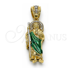 Dije Religioso 05.411.0002.1 Oro Laminado, Diseño de San Judas, con Micro Pave Blanca y Zirconia Cubica Blanca, Pulido, Tres Tonos