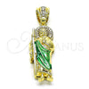 Dije Religioso 05.411.0002.1 Oro Laminado, Diseño de San Judas, con Micro Pave Blanca y Zirconia Cubica Blanca, Pulido, Tres Tonos