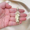 Dije Religioso 05.411.0003 Oro Laminado, Diseño de San Judas, con Blanca Micro Pave and Blanca Zirconia Cubica, Pulido, Tono Dorado